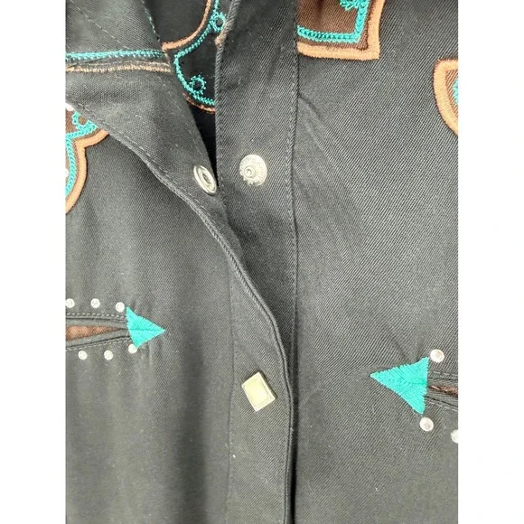Panhandle Slim Womens L Western Shirt Black Embroidered Rhinestone Snap - Picture 5 of 11